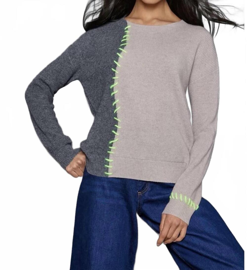 NEW LISA TODD women's two toned sweater in chai/charcoal